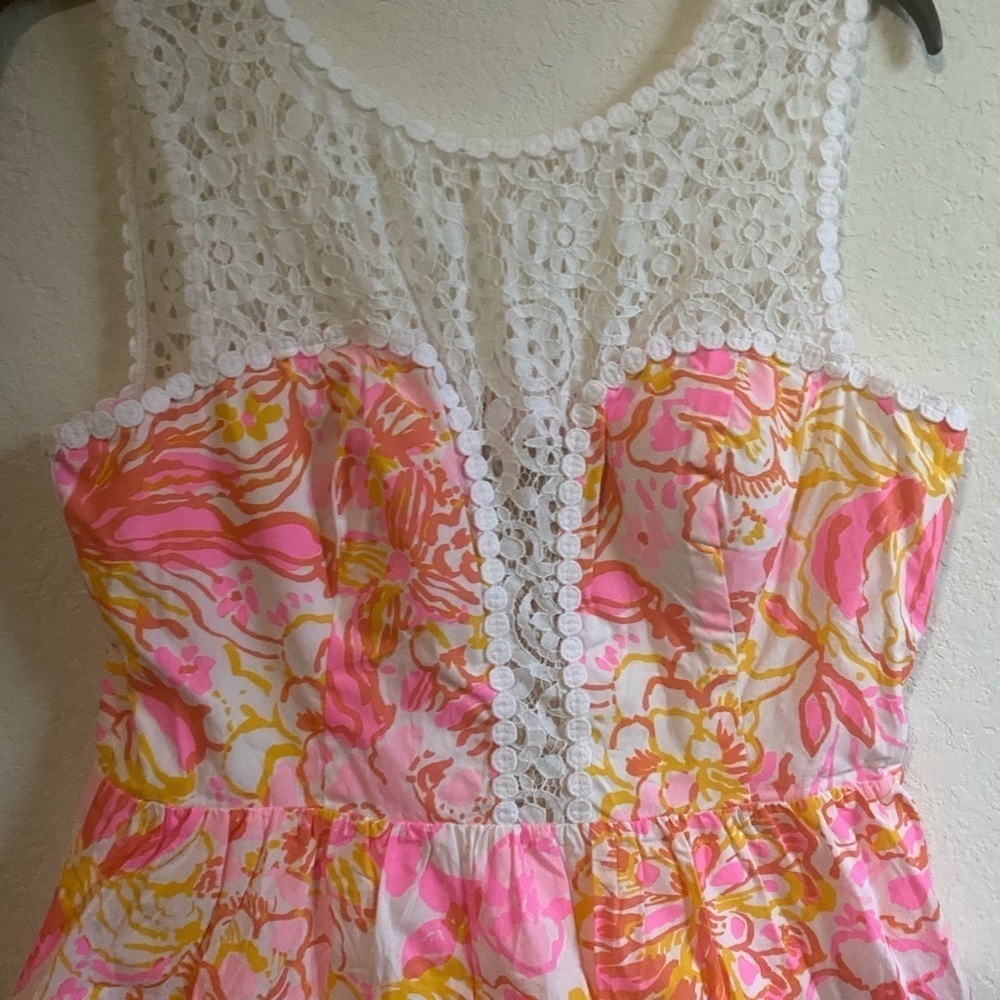 Lilly Pulitzer Reagan Happiness Pink Tropical Babydoll Fit Flare Dress Pockets 8 - Picture 6 of 15